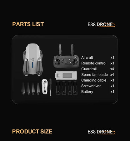 E88 ProIntelligent Folding Drone Supports single/Dual Camera Switching 4KPicture Quality+Wide-angle Shooting WiFiDirect Real-Tim