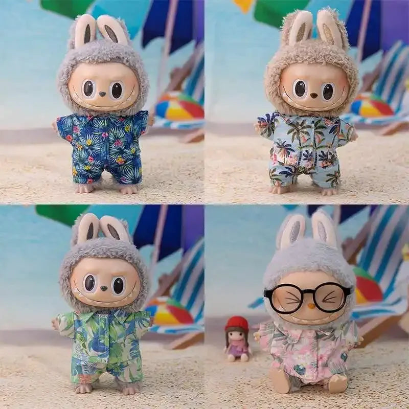 For 15/17cm 3.0 labubu doll cothes Swimsuit Beach skirt beach striped floral shirt shorts For ropa labubu outfit Decorations