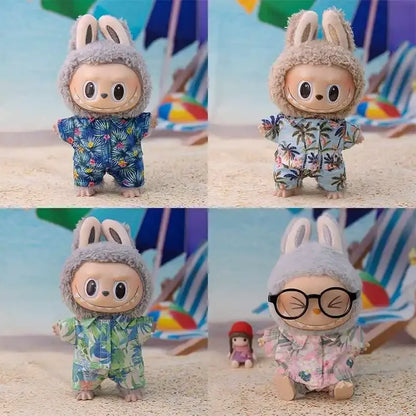 For 15/17cm 3.0 labubu doll cothes Swimsuit Beach skirt beach striped floral shirt shorts For ropa labubu outfit Decorations