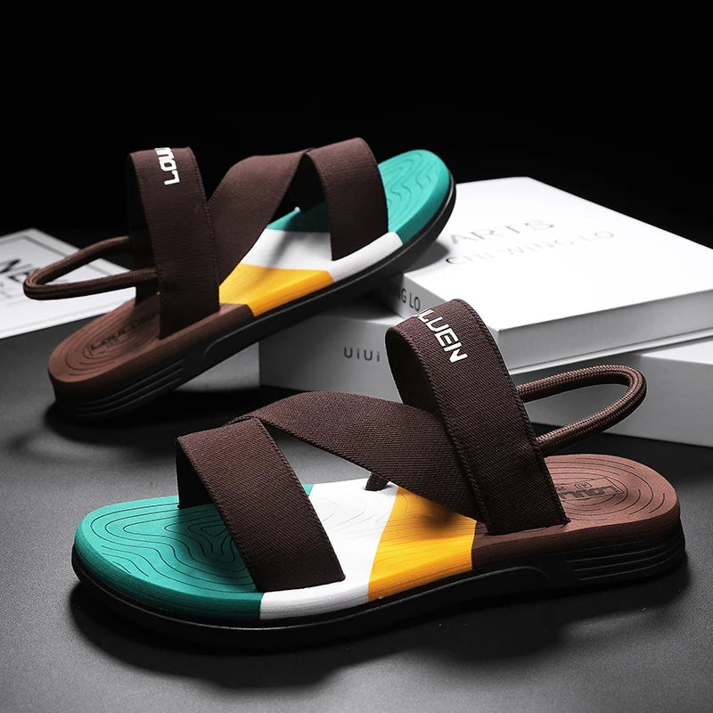 Men's Sandals, Solid Color Blocked Open Toe Breathable Slippers, Comfortable, Non-slip, Durable, Casual Shoes