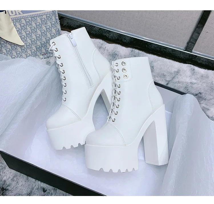 Female Boots Boots For Women Autumn Platform White Black Chunky Super High Heels Ankle High Quality Shoes Woman 2023 Brand New