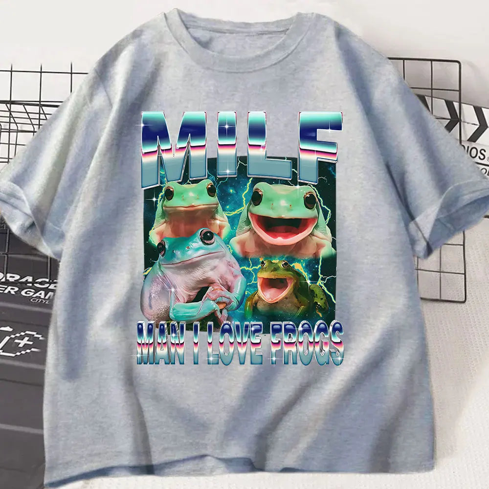 MILF Man I Love Frogs Funny Frog Meme Graphic T Shirt Fashion Vintage T-shirts Women Short Sleeve T-shirt Graphic T Shirts Y2K
