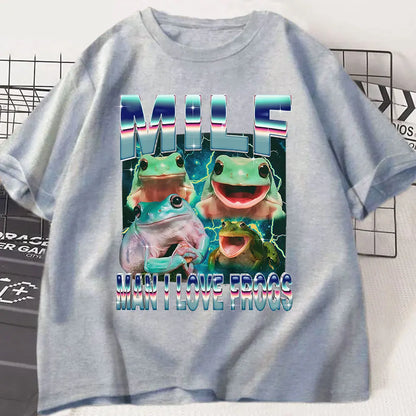 MILF Man I Love Frogs Funny Frog Meme Graphic T Shirt Fashion Vintage T-shirts Women Short Sleeve T-shirt Graphic T Shirts Y2K