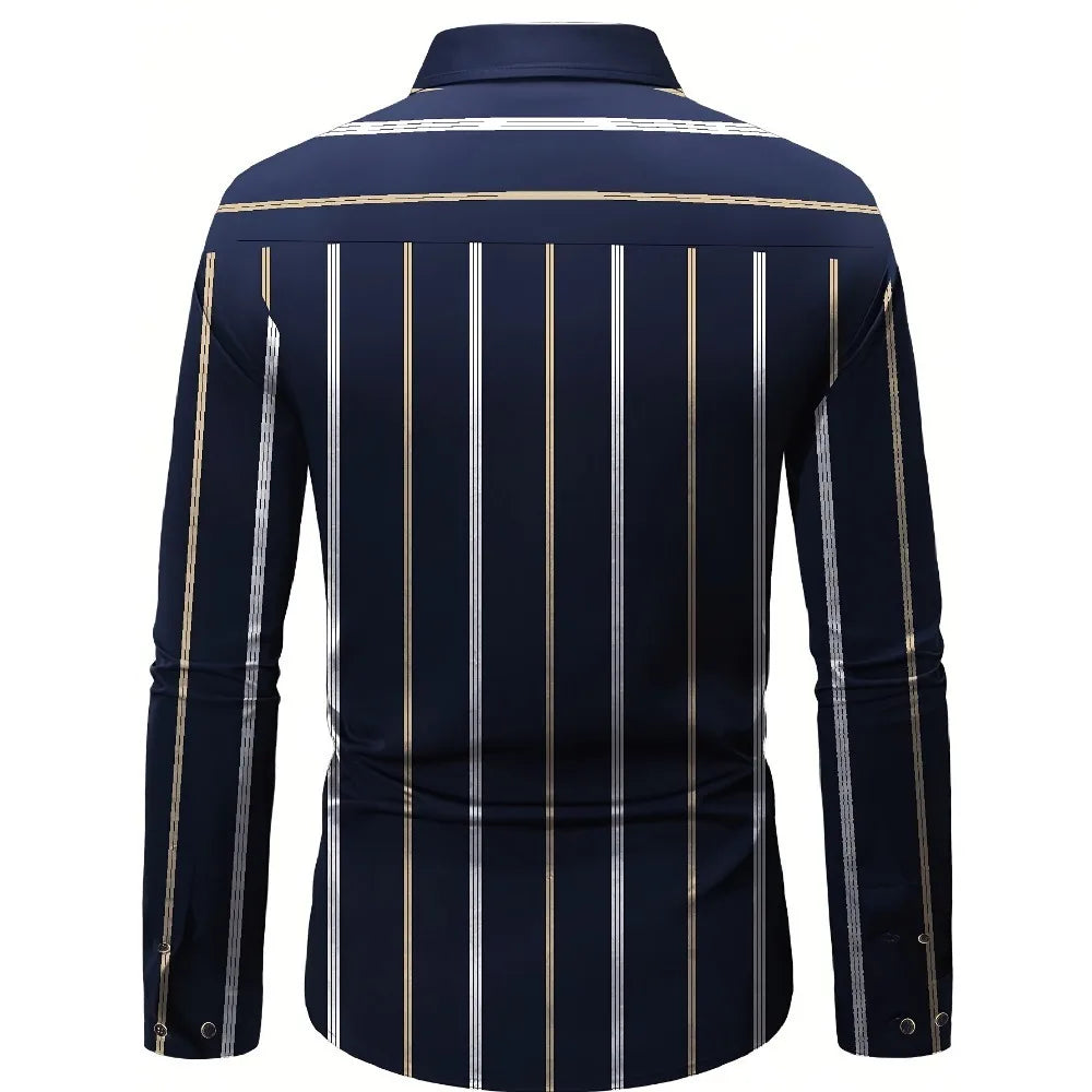 2025 New Men Shirts Fashion Brand Striped Long Sleeve Smart Casual Male Business Shirts