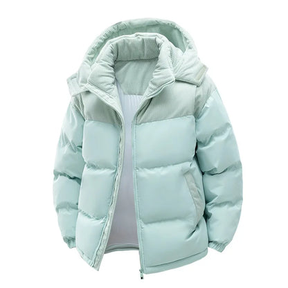 Men's New Winter Cotton Jacket: Fleece-Lined, Thickened for Warmth, with Removable Hood and Stand-Up Collar for Cold Resistance