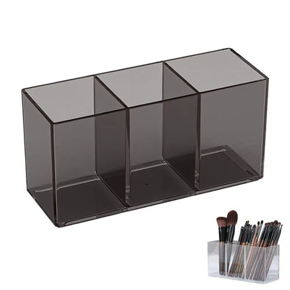 Transparent Acrylic Storage Box 3 Grid Makeup Box Desktop Organizer Makeup Brush Lipstick Rack Stationery Pen Storage Case