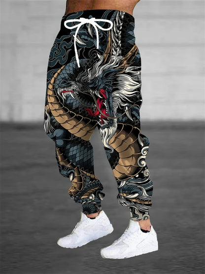 New Men's 3D Dragon Print Jogging Drawstring Pocket Casual Sportswear Pants Fashionable Men's Loose And Elastic Casual Pants