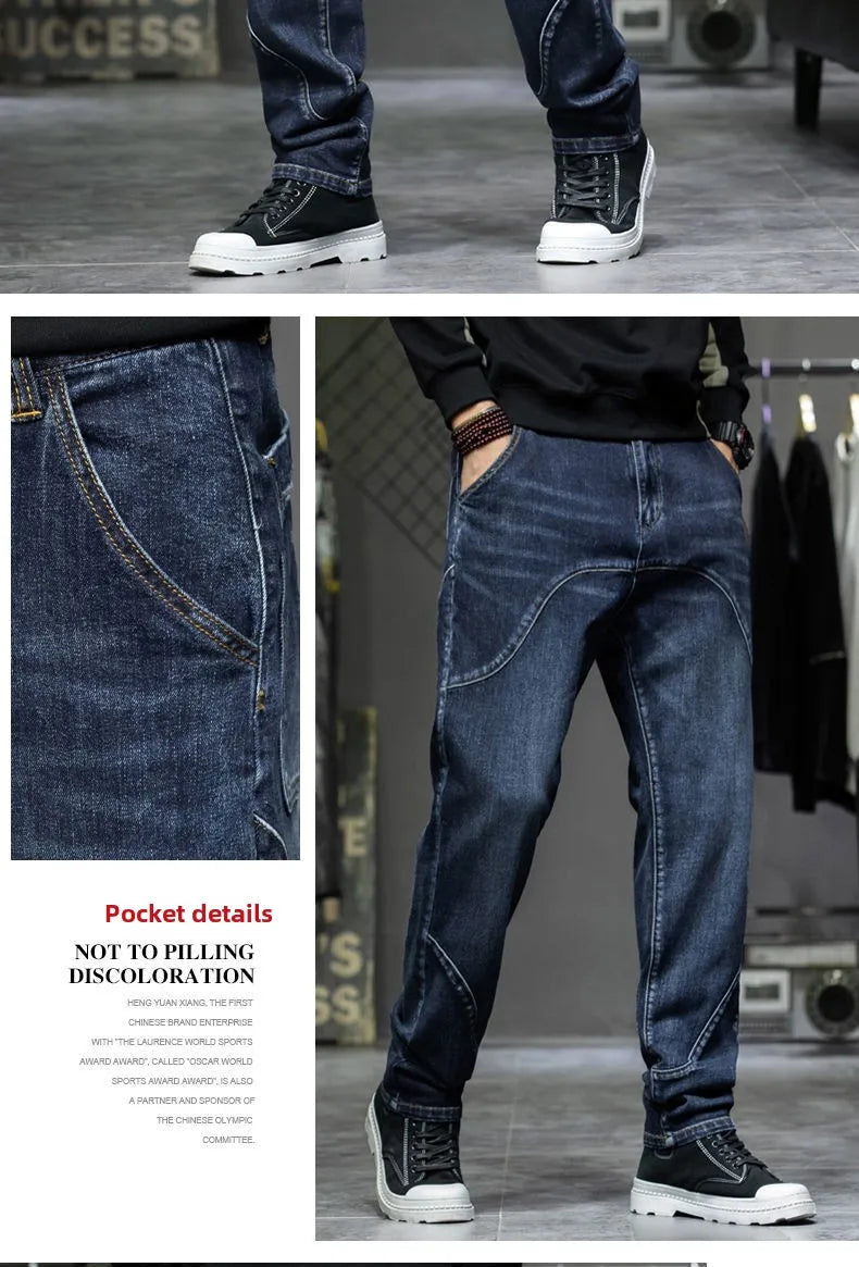 Spring Autumn Men's Jeans Luxury Fashion Plus Size 44 Boyfriend Streetwear Casual Harem Denim Jeans Pants Blue Designer Trousers