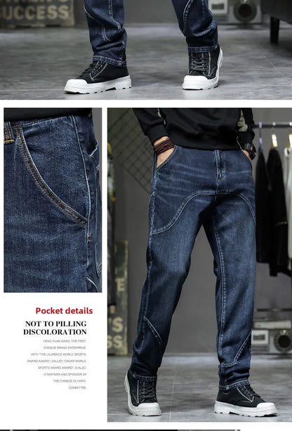 Spring Autumn Men's Jeans Luxury Fashion Plus Size 44 Boyfriend Streetwear Casual Harem Denim Jeans Pants Blue Designer Trousers