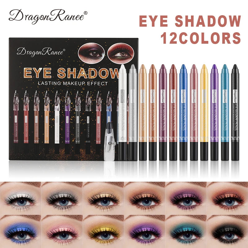 12-Piece Eyeshadow Pen Set, Pearlescent Fine Shimmer, Delicate and Silky, Non-Smudging, Multi-Use, High-Gloss Contouring, One-Swipe Application, Eye-Enhancing, Waterproof, Long-Lasting, Versatile Eyeshadow