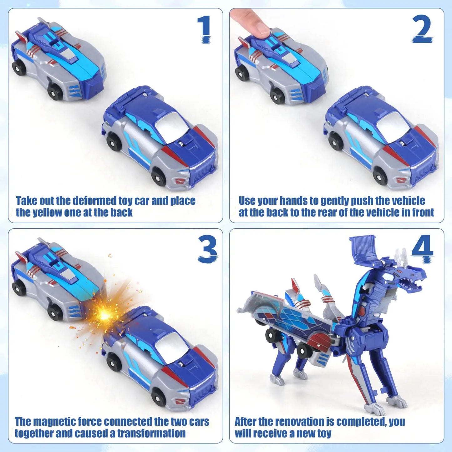 Magnetic 2-in-1 Transforming Car Toy for Kids – Unicorn & Dinosaur Robot, DIY Impact Deformation Racing Educational Gift