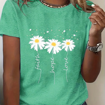 2024 New Women's Color Block T-shirt Summer Fashion Short sleeved Top Flower Print Loose Clothing Women's Party T-shirt