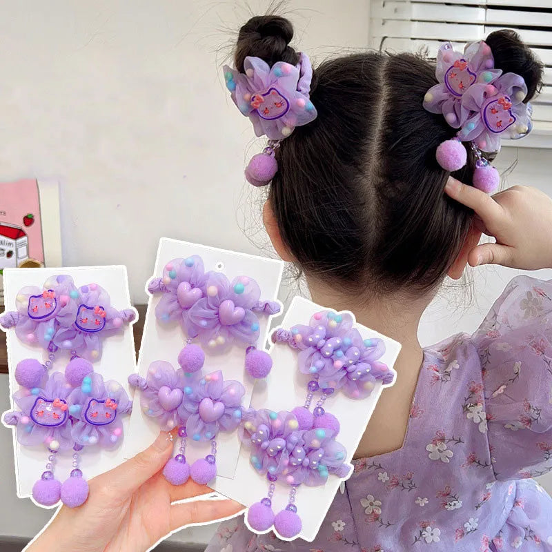 Children Flower Hair Rings Girls Pink Princess Elastic Flower Furball Hair Rings