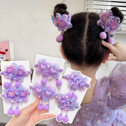 Children Flower Hair Rings Girls Pink Princess Elastic Flower Furball Hair Rings