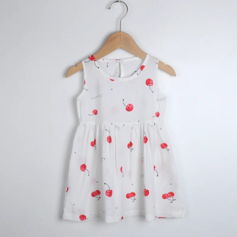 Girls Casual Dresses Flower Printing Sleeveless Casual Dress Toddler Clothes Flower Girl Dresses 2 To 8 Years