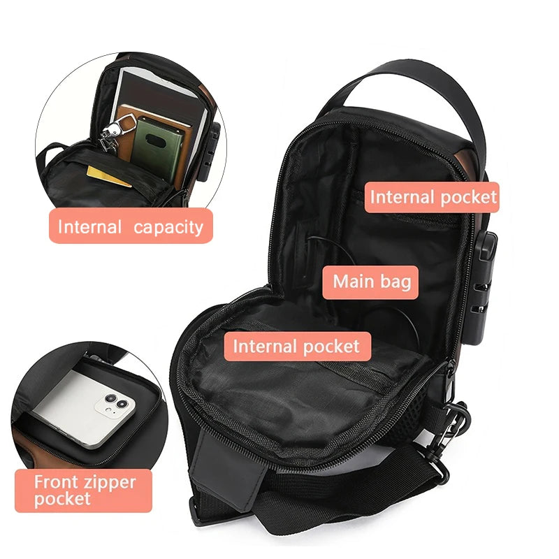 Stylish Men's Sling Bag - Durable Oxford Fabric, Crossbody Chest Pack with Phone Pocket, Zip Closure for Daily Commute
