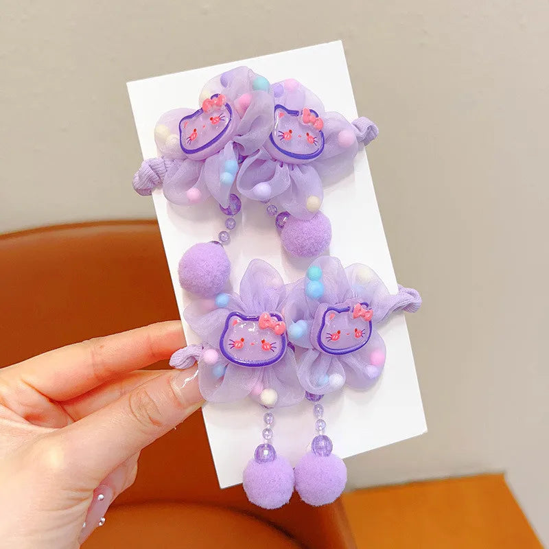 Children Flower Hair Rings Girls Pink Princess Elastic Flower Furball Hair Rings