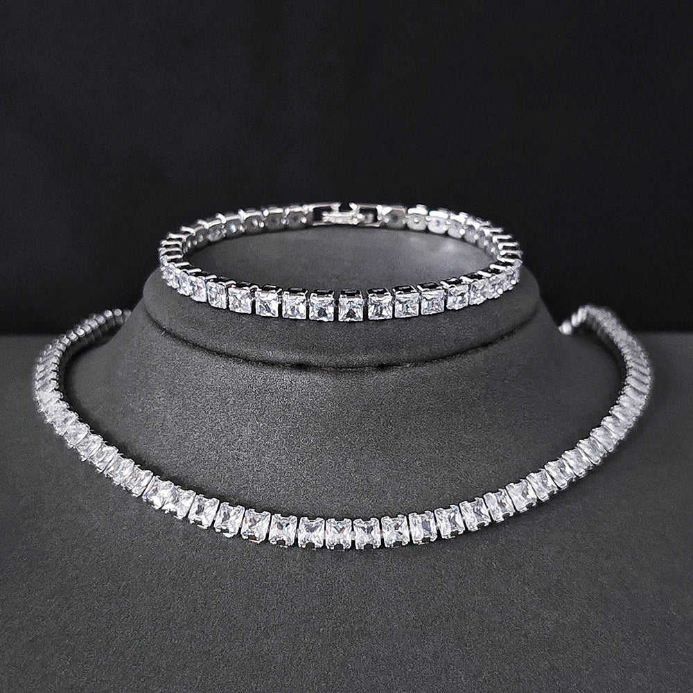 2024 New Trendy White Color Bracelet Bangle and Necklace Pendant Set for Women Anniversary Gift Jewelry Wholesale S7207-X7330