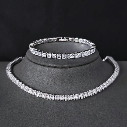 2024 New Trendy White Color Bracelet Bangle and Necklace Pendant Set for Women Anniversary Gift Jewelry Wholesale S7207-X7330