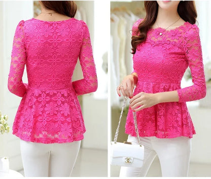 Women blusas blusa longa camisa feminina vintage long sleeve lace blouse plissado topo chemise femme Plus Size S-5XL