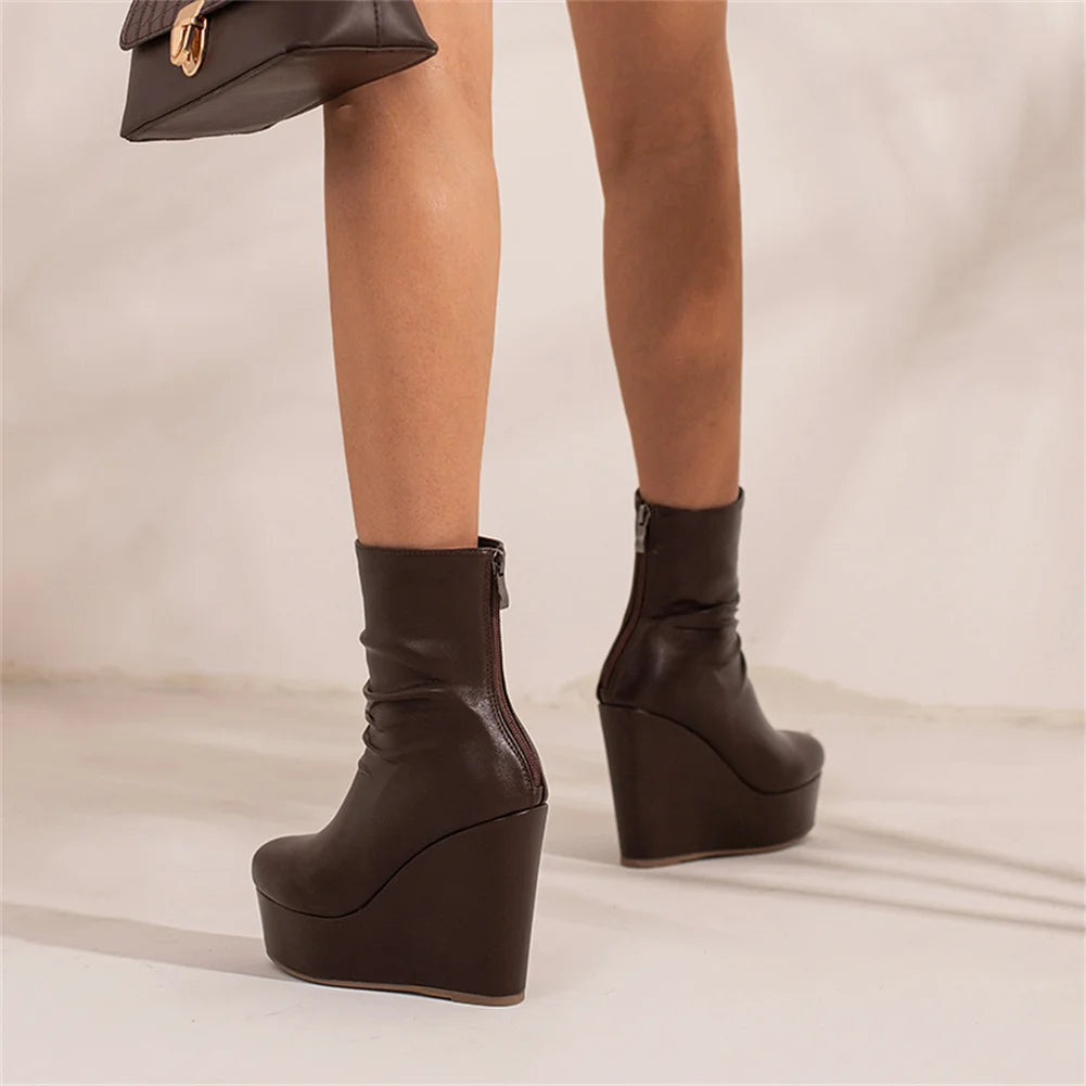 Big Size 35-43 Brand New Ladies Platform Ankle Boots Fashion Zip Wedges High Heels Boots Women 2022 Party Office Shoes Woman
