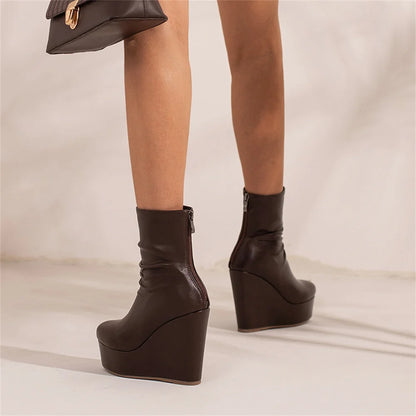 Big Size 35-43 Brand New Ladies Platform Ankle Boots Fashion Zip Wedges High Heels Boots Women 2022 Party Office Shoes Woman