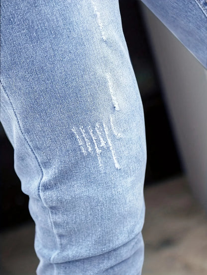 Autumn New Men's Stretch Jeans European American Fashion Casual Vintage Washing Feet Elasticity Denim Trousers Male