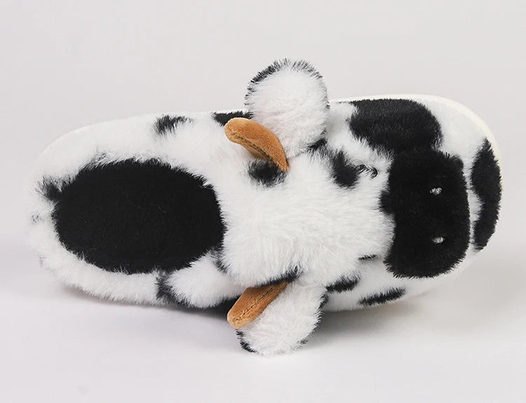 Casual Fluffy Slippers Women House Cute Cartoon Cow Designer Shoes Girl Flat Fashion Elegant Plush Winter Platform Footwear Home