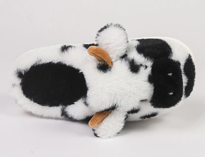 Casual Fluffy Slippers Women House Cute Cartoon Cow Designer Shoes Girl Flat Fashion Elegant Plush Winter Platform Footwear Home