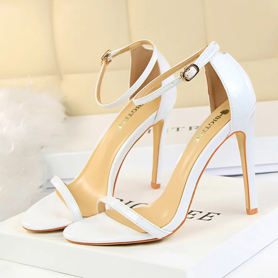 Women 10cm High Heels Flock Stripper Sandals Female Fetish Strappy Red Shoes Lady Valentine Green Summer Classic Sexy Pumps