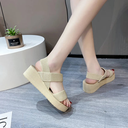 New Minimalist Slingback Wedge Sandals Outdoor Summer Lightweight Slides Solid Color Thick Bottom Ladies Shoes Female Sandals