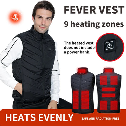 Winter Men's 9-Zone Heated Vest for Cold Protection Electric Heated Vest with Heating Cotton Lining【Power supply not included】