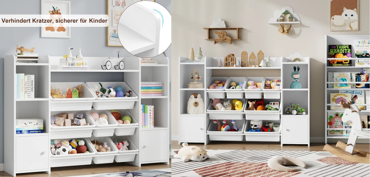 Getone Toy Storage Unit Children's Bookcase Toy Organiser Kids Storage with 8 Removable Boxes and Storage Shelves for Living Room Playroom Bedroom 138.8 x 29.6 x 94.3 cm