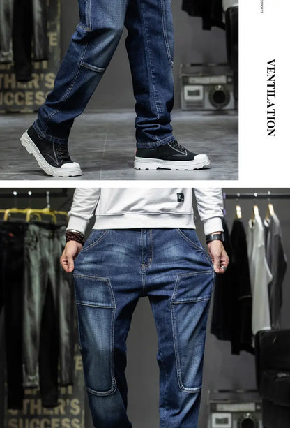 Spring Autumn Men's Jeans Luxury Fashion Plus Size 44 Boyfriend Streetwear Casual Harem Denim Jeans Pants Blue Designer Trousers