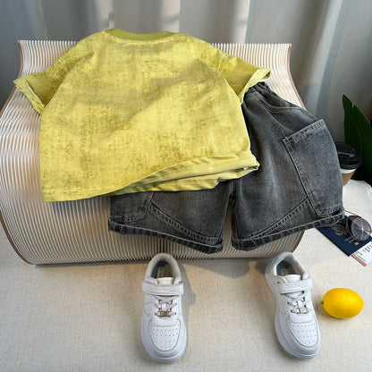 Hot Sale Fashion Baby Boy Suit Summer Clothes Short Sleeve T-shirt Short Jeans 2 Piece Set Kids Outfit 2-11Y Children's Costume