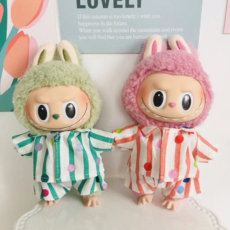 For 15/17cm 3.0 labubu doll cothes Swimsuit Beach skirt beach striped floral shirt shorts For ropa labubu outfit Decorations