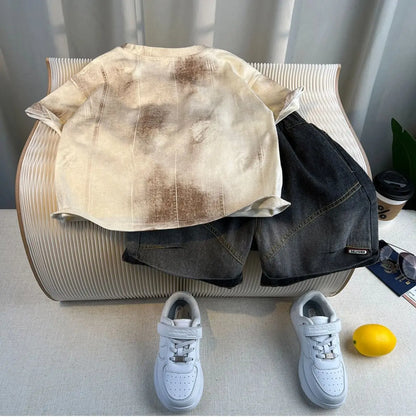 Hot Sale Fashion Baby Boy Suit Summer Clothes Short Sleeve T-shirt Short Jeans 2 Piece Set Kids Outfit 2-11Y Children's Costume