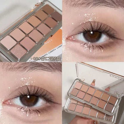 12-Color Low Saturation Matte Eyeshadow Palette Tea Apricot Earth Tones Long Lasting All-Matte Eye Makeup for Daily Use