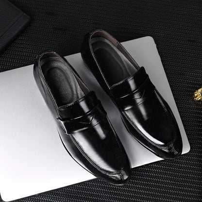 Men's Shoes Loafers Dress Man British Casual Single Leather Small Square Toe Mens Genuine Shoe Formal Black Elegant Good Quality