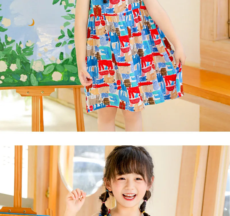Girls Casual Dresses Flower Printing Sleeveless Casual Dress Toddler Clothes Flower Girl Dresses 2 To 8 Years