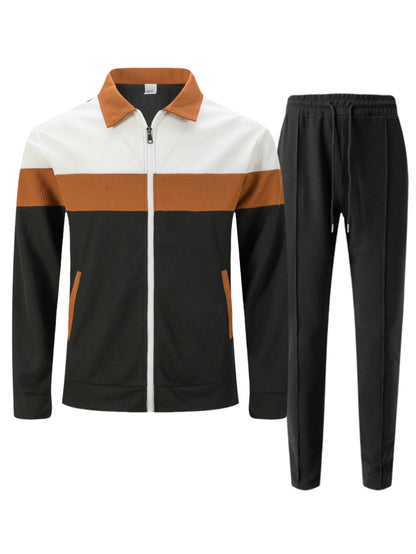 Spring/Autumn Men's Casual Sport Jacket Set - High-Quality Multi-Color Zippered Pockets, Collarless, Slim-Fitting Cardigan