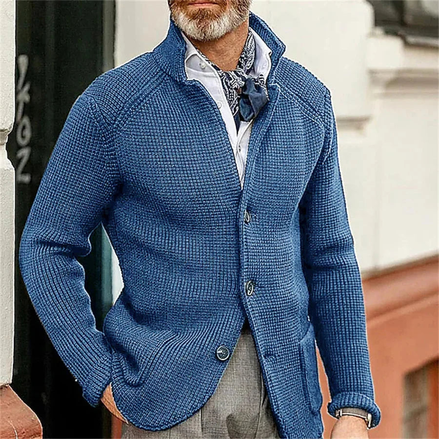 New 2025 Men Stand Collar Knitted Coat Long Sleeve Sweater Cardigan Jacket Solid Thick Warm Knitwear Casual Sweatercoat Blazer