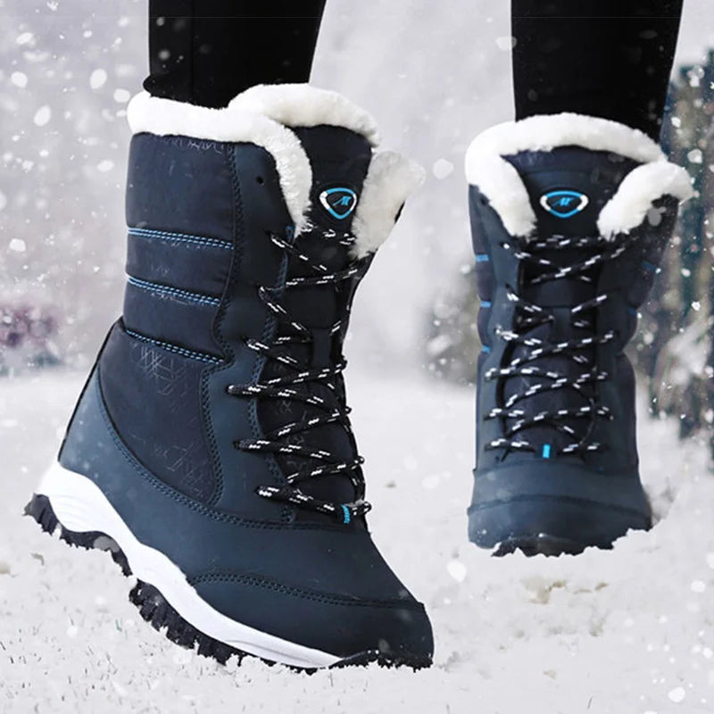 Women's Boots Women Heels Boots For Winter Shoes Woman Keep Warm Fur Botas Mujer 2025 Snow Boots Platform Shoes White Black Boot