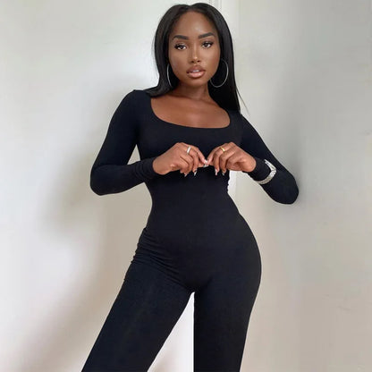 Bodycon Jumpsuit Women Solid Long Sleeve Skinny Sporty Rompers Playsuits Fitness Casual Activity Streetwear Overalls