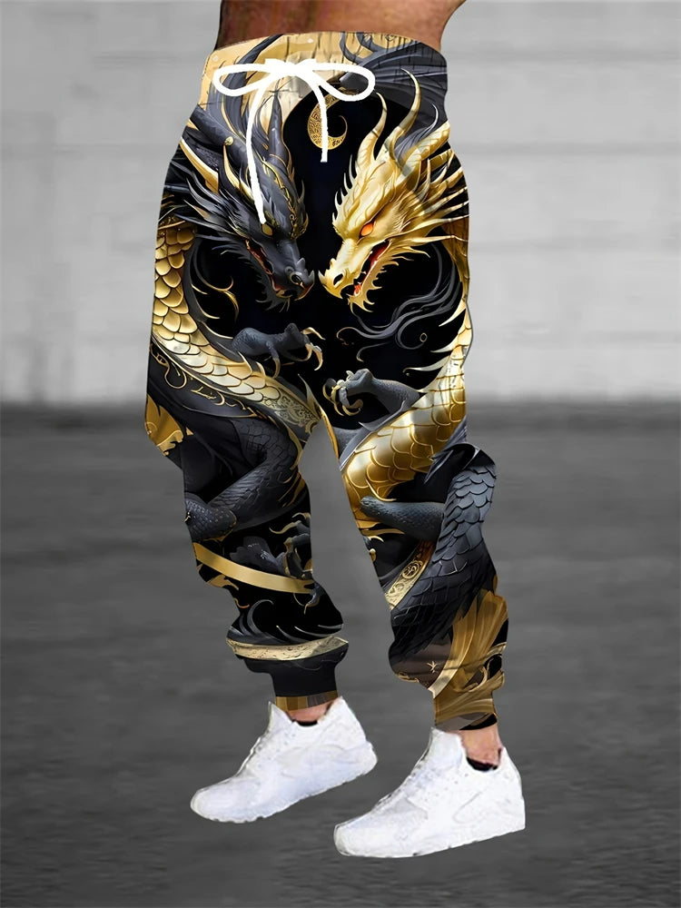 New Men's 3D Dragon Print Jogging Drawstring Pocket Casual Sportswear Pants Fashionable Men's Loose And Elastic Casual Pants