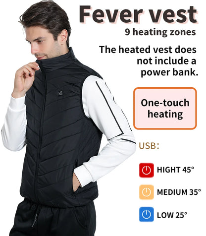 Winter Men's 9-Zone Heated Vest for Cold Protection Electric Heated Vest with Heating Cotton Lining【Power supply not included】