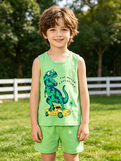 Summer Boys Clothing Sets Children's Sleeveless Cotton Clothes Kids Vest+Shorts 2pcs Boys Outfits Sportwear Cartoon Baby Sets