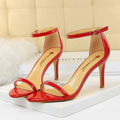 Women 10cm High Heels Flock Stripper Sandals Female Fetish Strappy Red Shoes Lady Valentine Green Summer Classic Sexy Pumps
