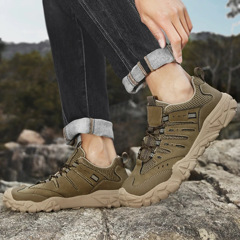 Retro Style Men's Outdoor Hiking Shoes Durable Waterproof Trekking Sneakers Non-Slip Sole Trainers Male Mountain Travel Footwear