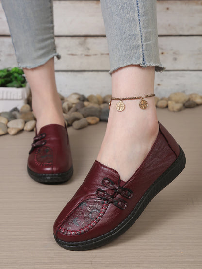 Women's leather flat shoes, spring and autumn women's loafers， single classic mom shoes, anti-slip comfortable and free shipping